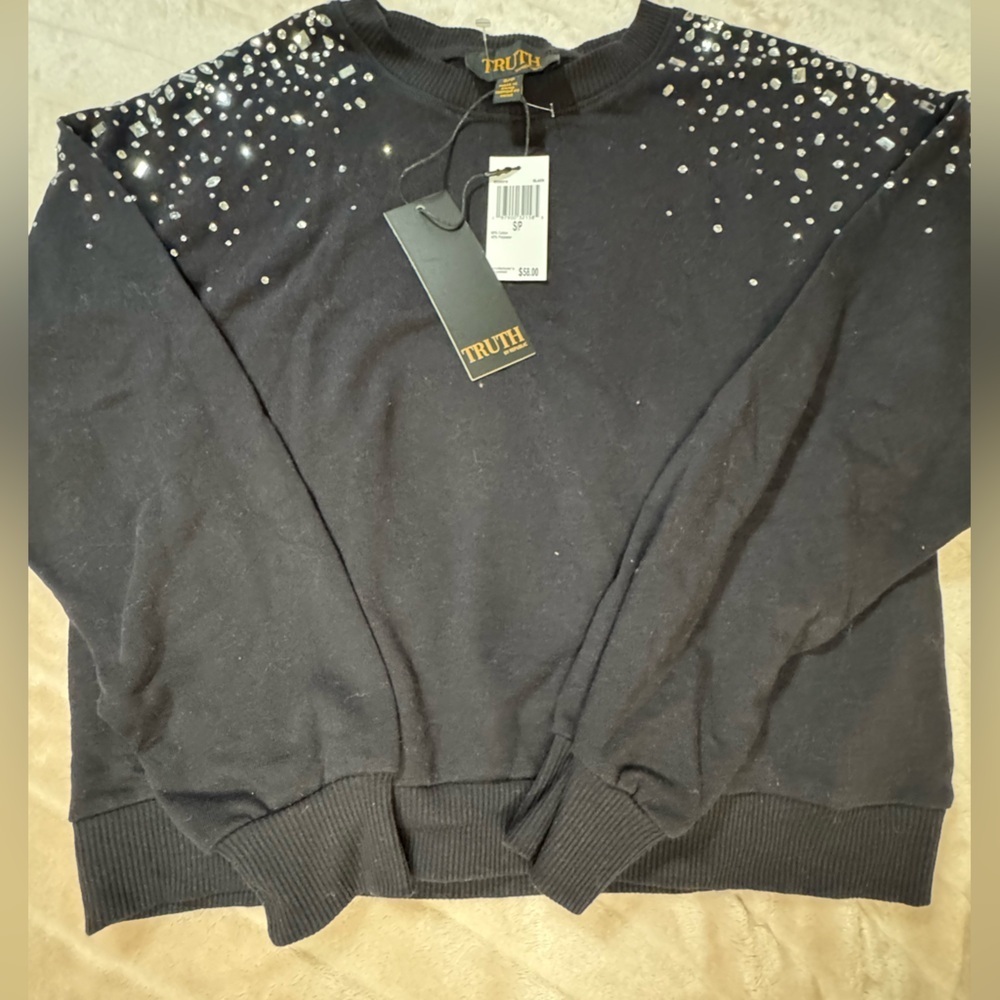 Truth Black Lightweight Sweater with Jeweled Accents
